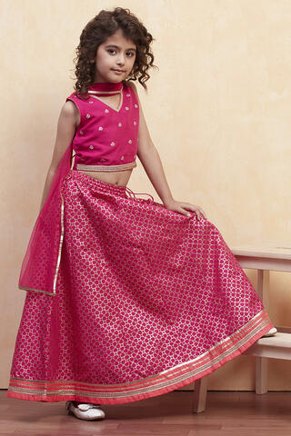 BIBA Fuchsia Polyester Lehenga Set in Fuchsia