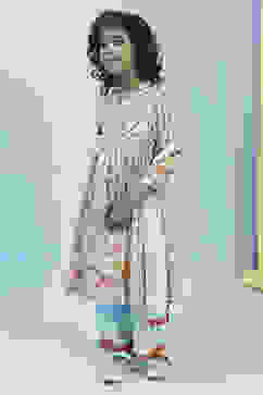 Sky Blue Cotton Floral Gathered Suit Set image number 3