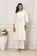 Off-White Cotton Solid A-Line Kurta image number 5