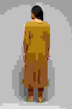 Lime Yellow Polyester Gathered Kurta Churidar Suit Set image number 4