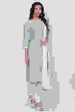 Blue Cotton Silk Straight Kurta Churidar Suit Set image number 0