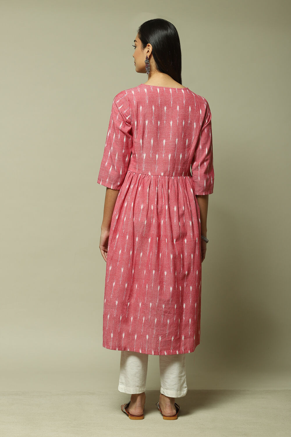 Red Cotton IKAT Flared Yarndyed Kurta image number 4