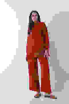 Red Solid Straight Palazzos image number 0