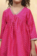Pink Polyester Yarndyed Gathered Suit Set image number 1