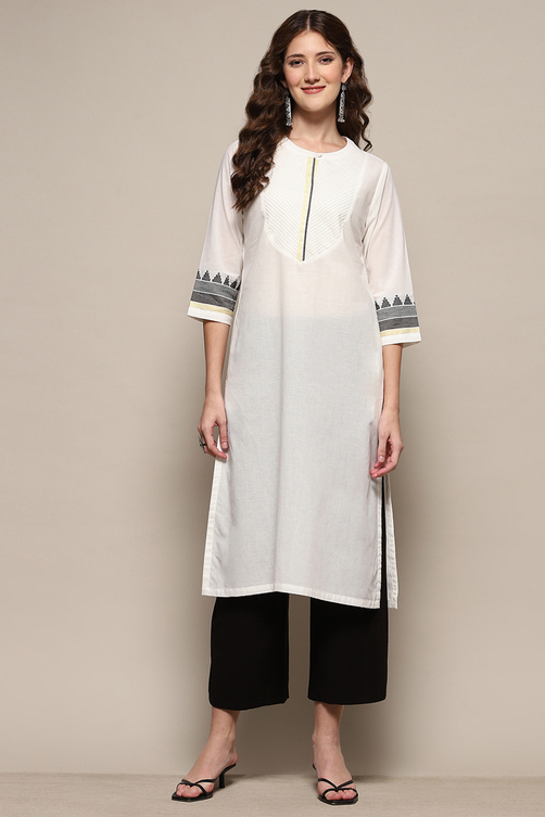 White Chanderi Straight Kurta image number 5