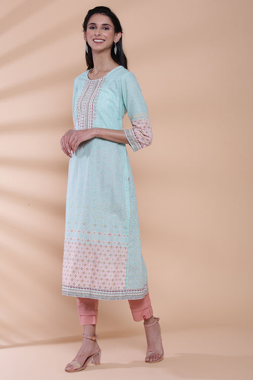 Pink Cotton Straight Printed Kurta image number 2