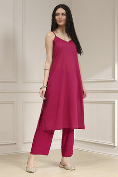 Red Viscose Straight Printed Fusion Set image number 7