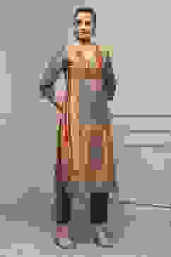 Assorted Chanderi Blend Printed Embroidered Unstitched Suit Set image number 6