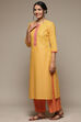 Off White Cotton Straight Kurta Palazzo Suit Set image number 3