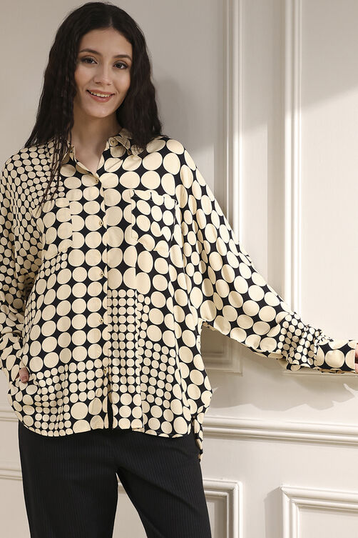 Ivory Viscose Asymmetric Printed Top image number 5