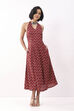 Maroon Cotton Printed A Line Dress image number 0