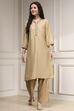 Beige Polyester Blend Straight Solid Kurta image number 5