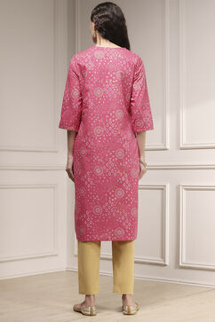 Pink Cotton Straight Printed Kurta image number 3