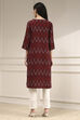 Maroon Cotton Ikat Straight Kurta image number 3