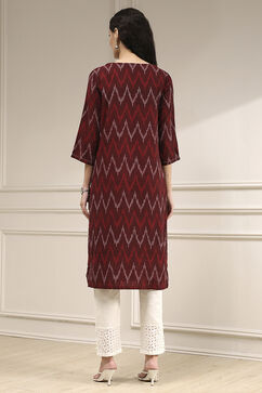 Maroon Cotton Ikat Straight Kurta image number 3