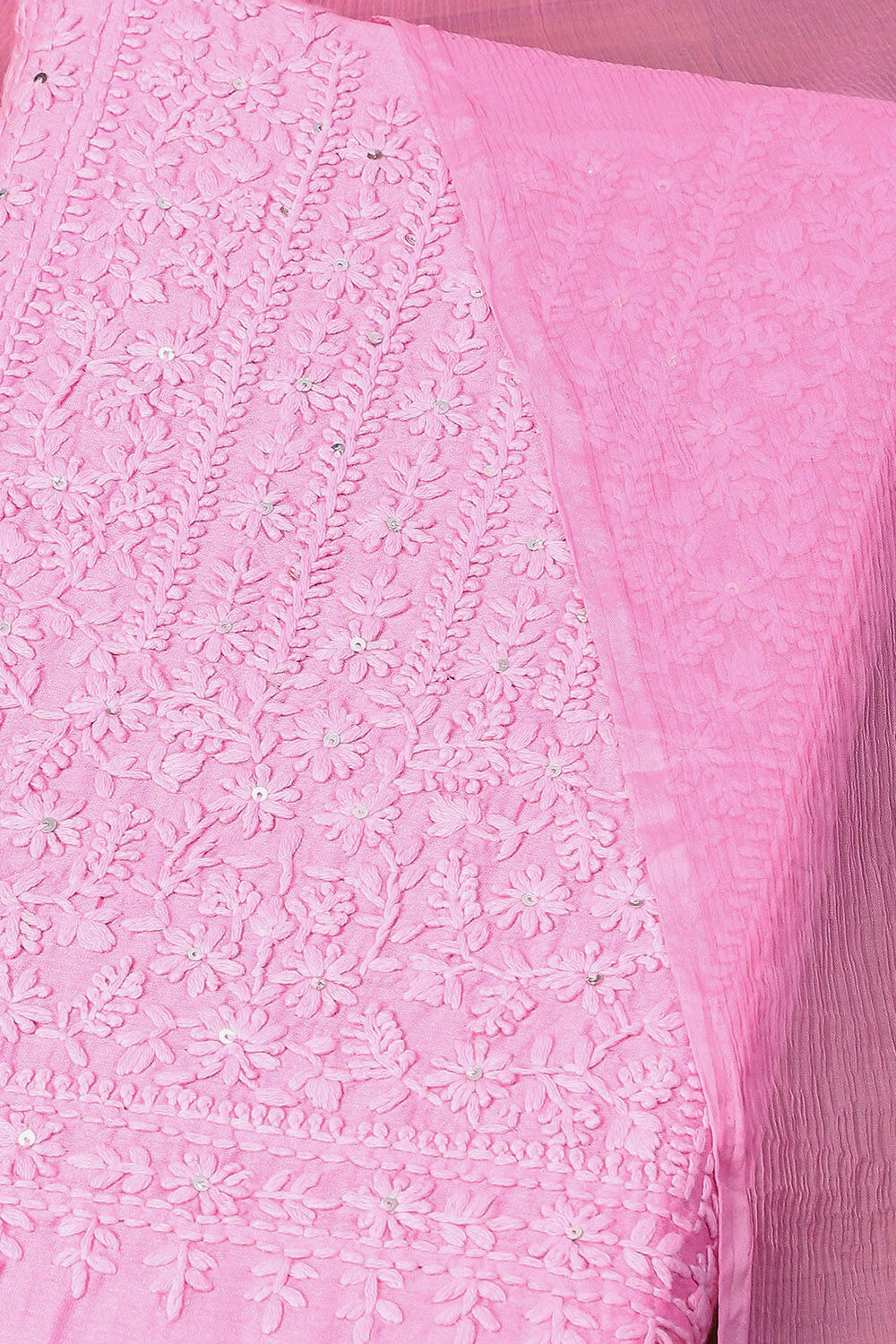 Light Pink Chanderi Embroidered Unstitched Suit Set image number 4