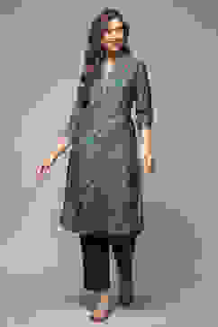 Teal Viscose Straight Printed Kurta image number 1