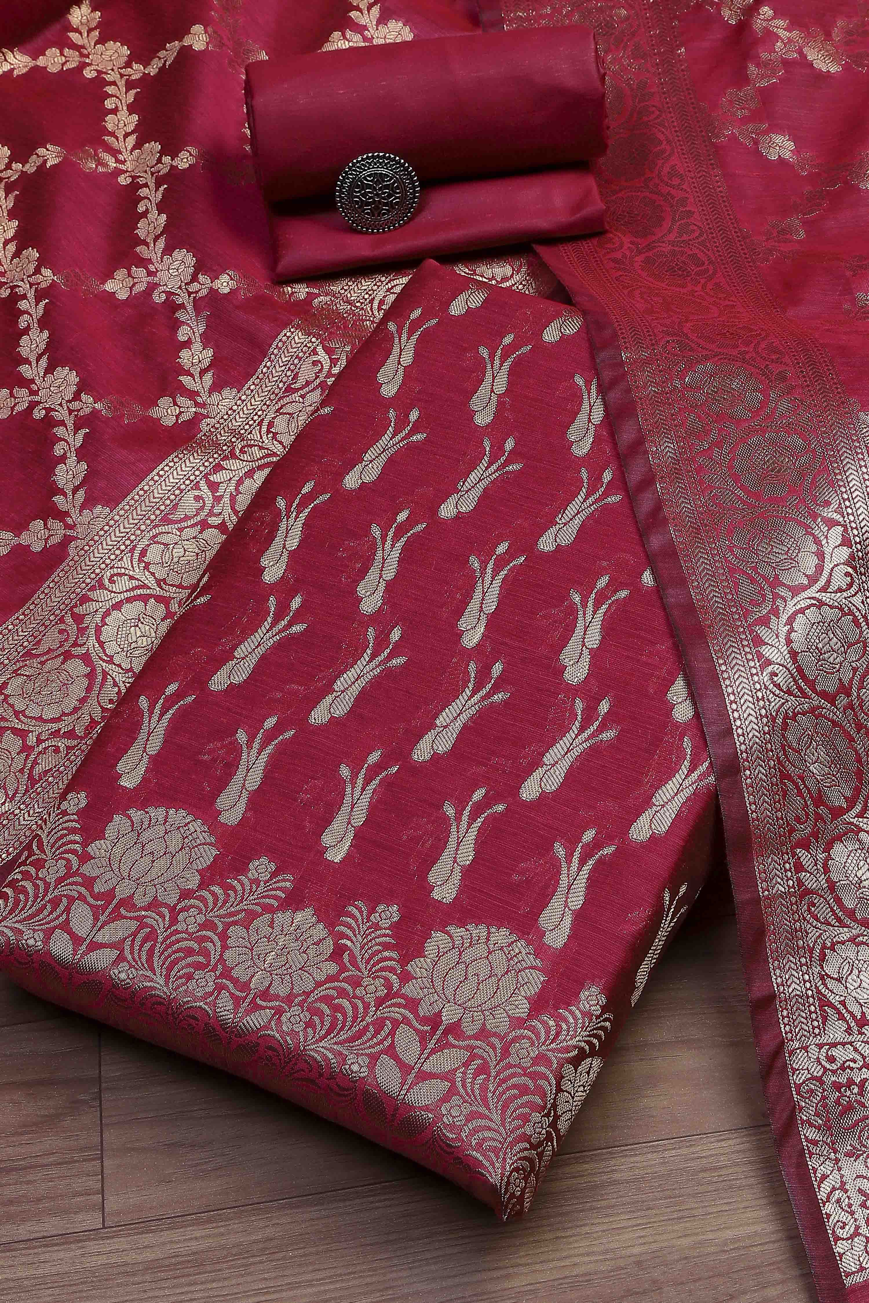 Turquoise Cotton Printed Embroidered Unstitched Suit Set image number 0