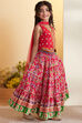 Red Cotton Printed Tiered Lehenga Set image number 4