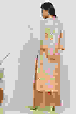 Peach-White Art Silk Woven Unstitched Suit Set image number 5