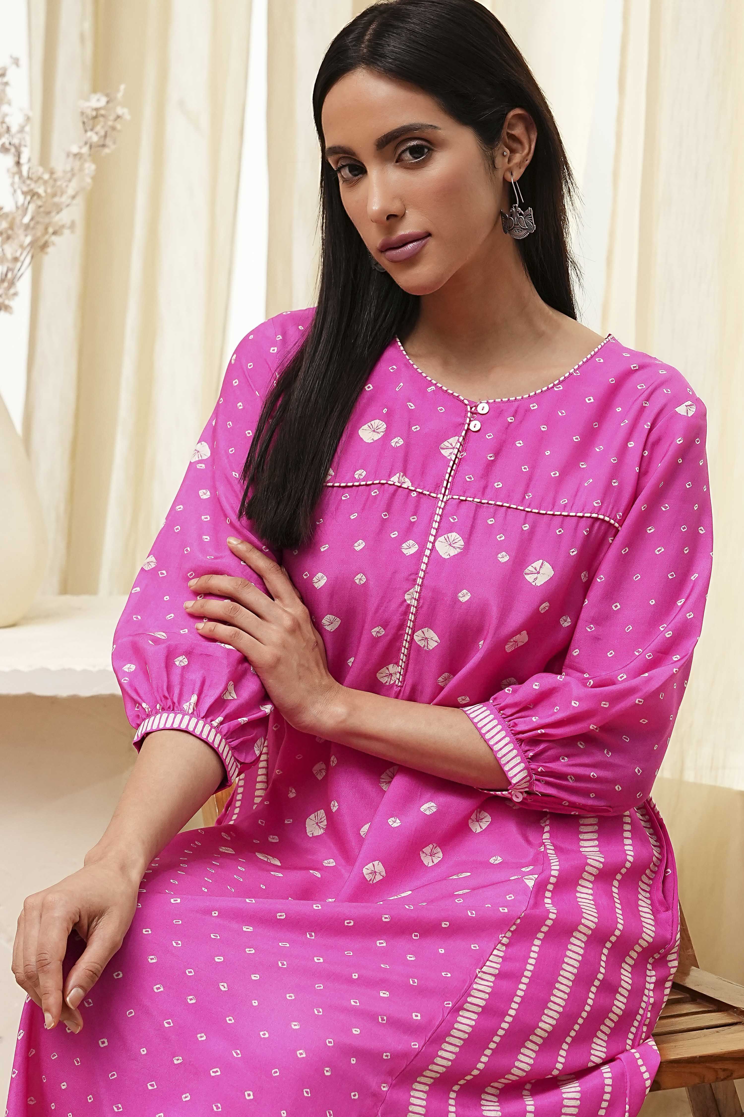 Pink Modal Printed A-Line Kurta image number 0