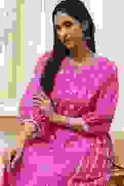Pink Modal Printed A-Line Kurta image number 0