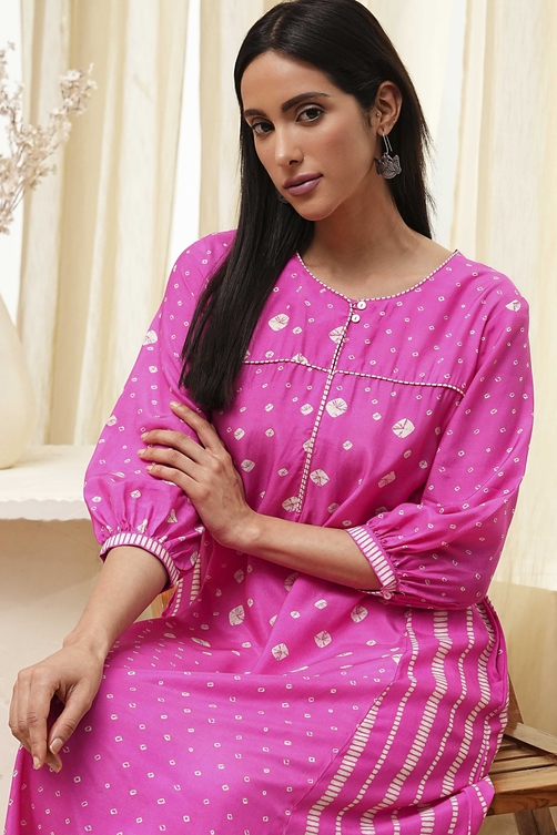 Pink Modal Printed A-Line Kurta image number 0
