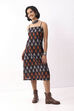 Black Cotton Abstract Strappy Midi Dress image number 6