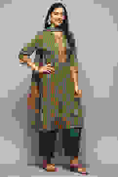 Green LIVA Straight Kurta Palazzo Suit Set image number 5