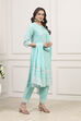 Sea Green Cotton Straight Kurta Pants Suit Set image number 5
