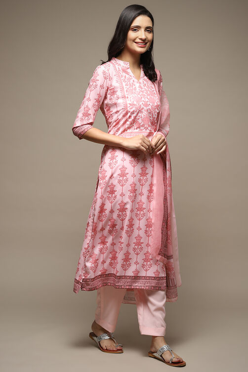 Beige Chanderi Machine Embroidered Unstitched Suit Set image number 7