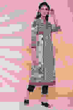 Peach Cotton Straight Kurta image number 3