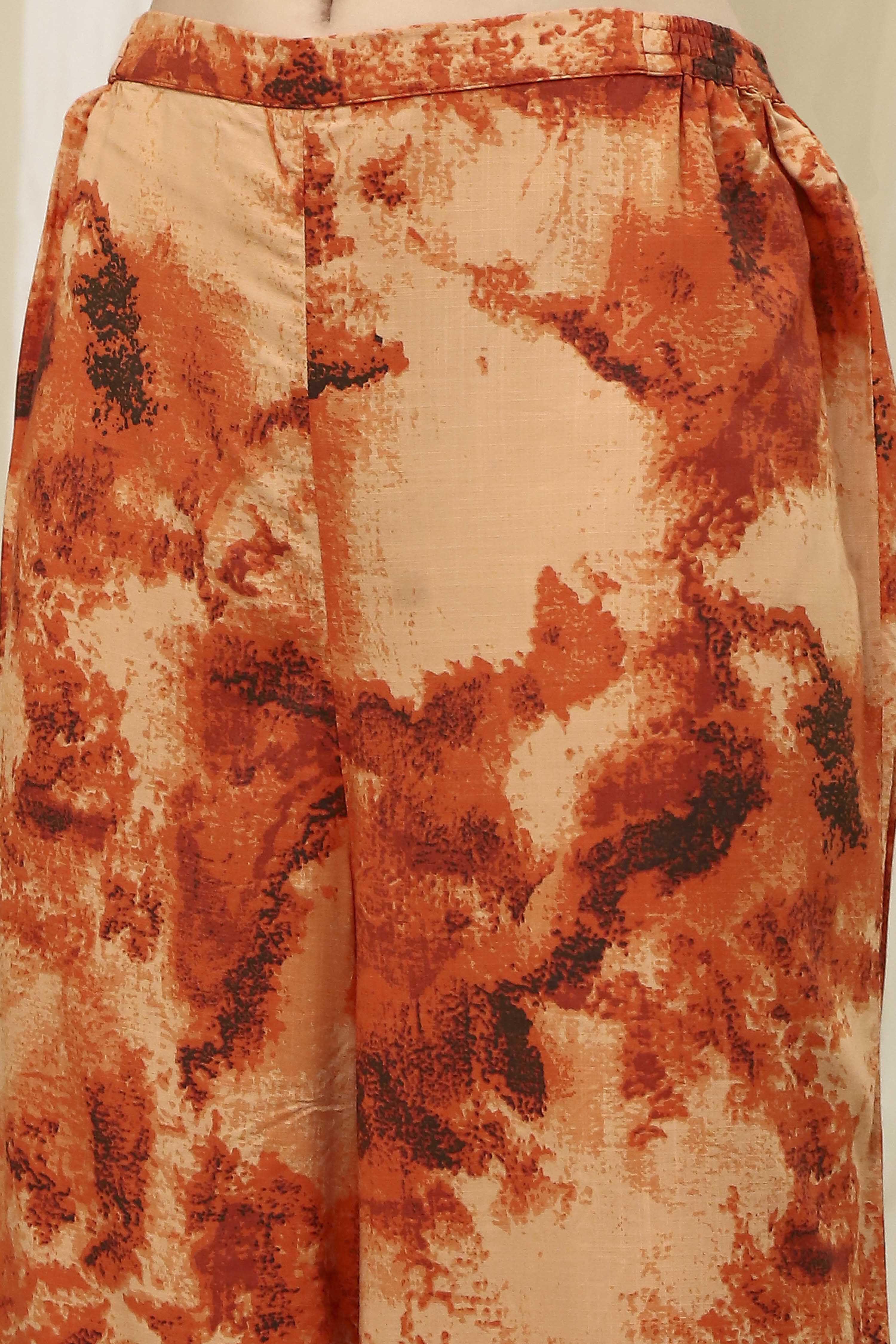Orange Printed Straight Co-ord Set image number 2