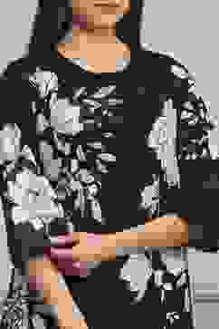 Black Cotton Floral Printed Straight Kurta Set image number 1