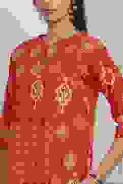 Orange Cotton Straight Kurta image number 1