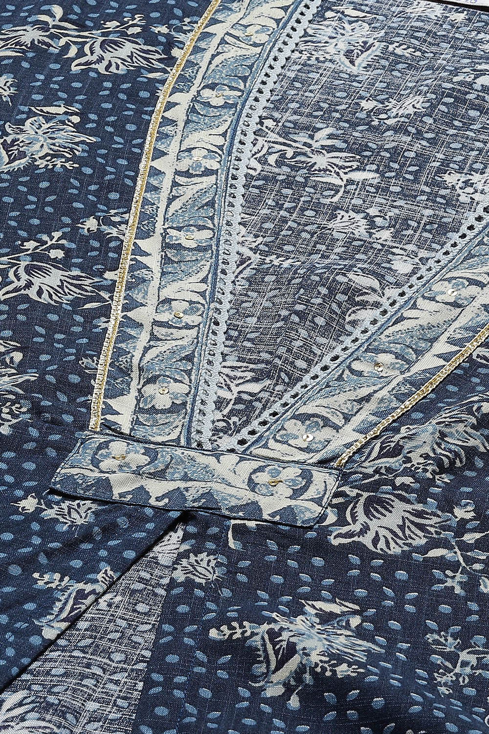 Navy LIVA A-Line Double Layered Printed Kurta image number 1