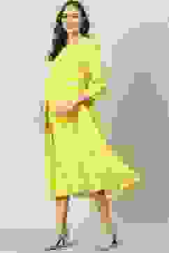 Yellow Cotton Flared Printed Kurta Dress image number 2