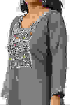 Grey Chanderi Hand Embroidered Unstitched Suit Set image number 4