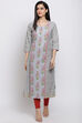 Grey Cotton Straight Printed Kurta image number 0