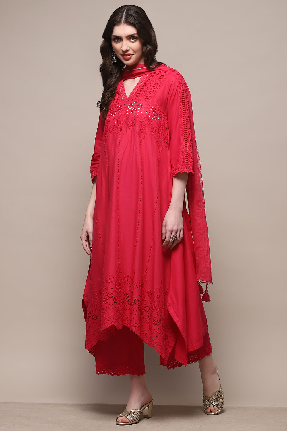 Pink Cotton Asymmetric Suit Set image number 4