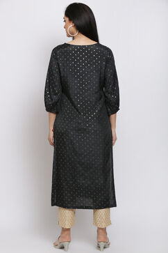 Black Viscose Straight Printed Kurta image number 5