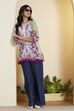 Sage Green Cotton Floral Printed Straight Kurti image number 0