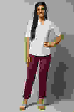 Maroon Cotton Pants image number 0