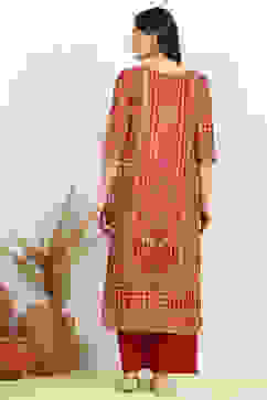 Red Cotton Digital Print Unstitched Suit Set image number 5