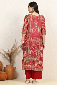 Red Cotton Digital Print Unstitched Suit Set image number 5
