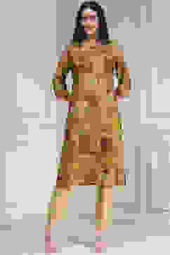 Yellow Floral Printed Straight Kurta image number 5