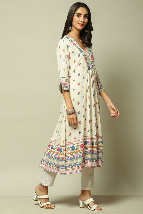Ecru LIVA Straight Printed Kurta image number 5