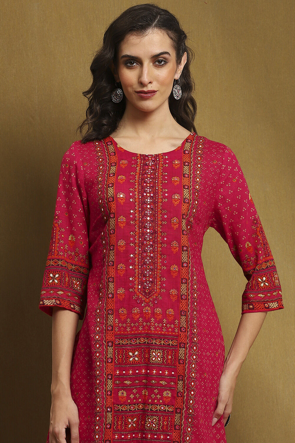 Fuchsia Cotton Printed A-Line Kurta Set image number 1