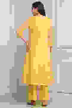 Yellow Poly Chanderi Kalidar Suit Set image number 3