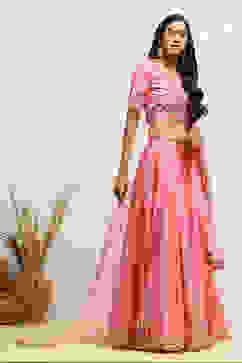 Pink Printed Flared Festive Lehenga Set image number 5